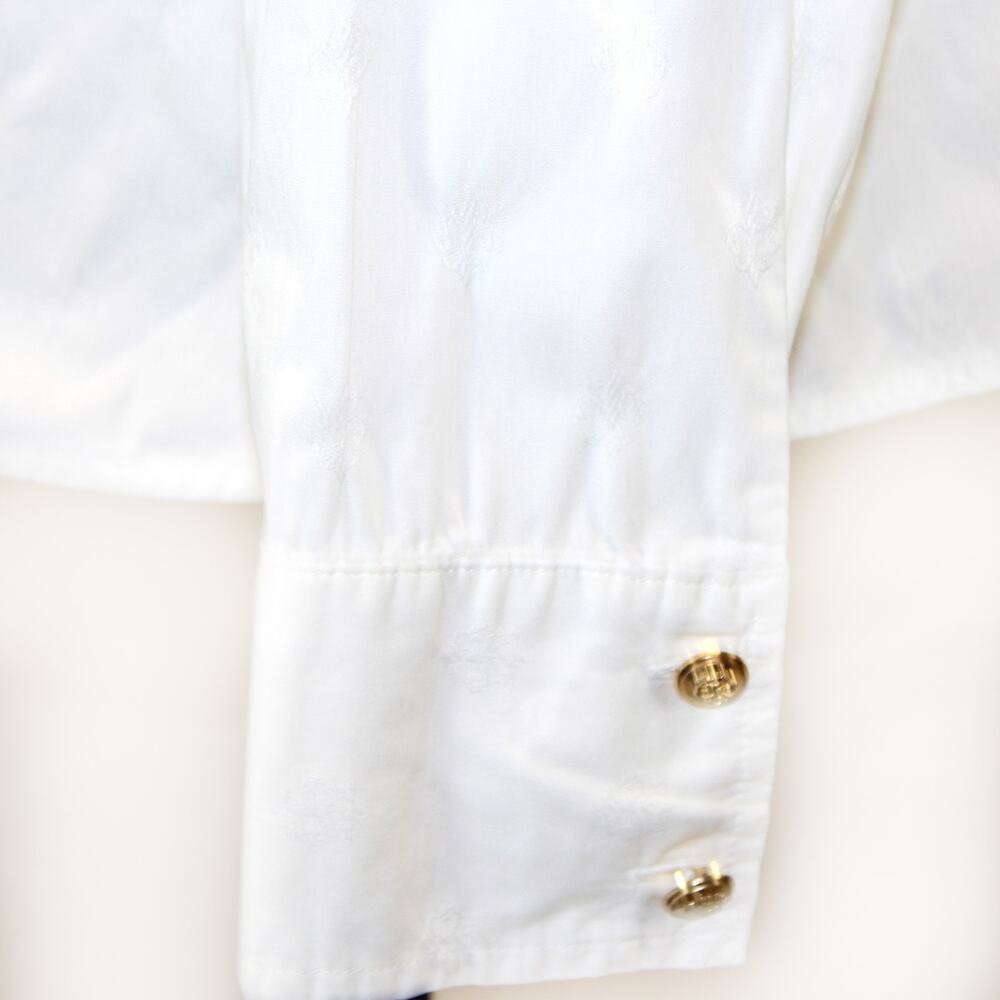Talbots white embossed cotton button up long sleeve blouse shirt top slits 14 - Picture 7 of 9